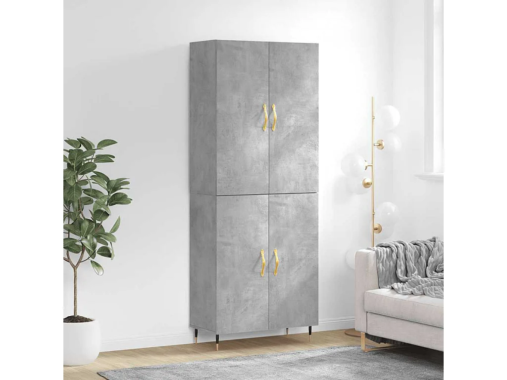 Hoge kast 69,5x34x180 cm bewerkt hout betongrijs