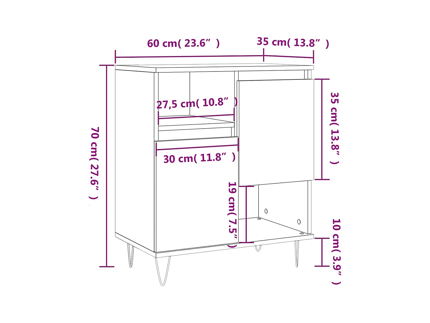 Buffet Blanc 60x35x70 cm Bois d'ingénierie