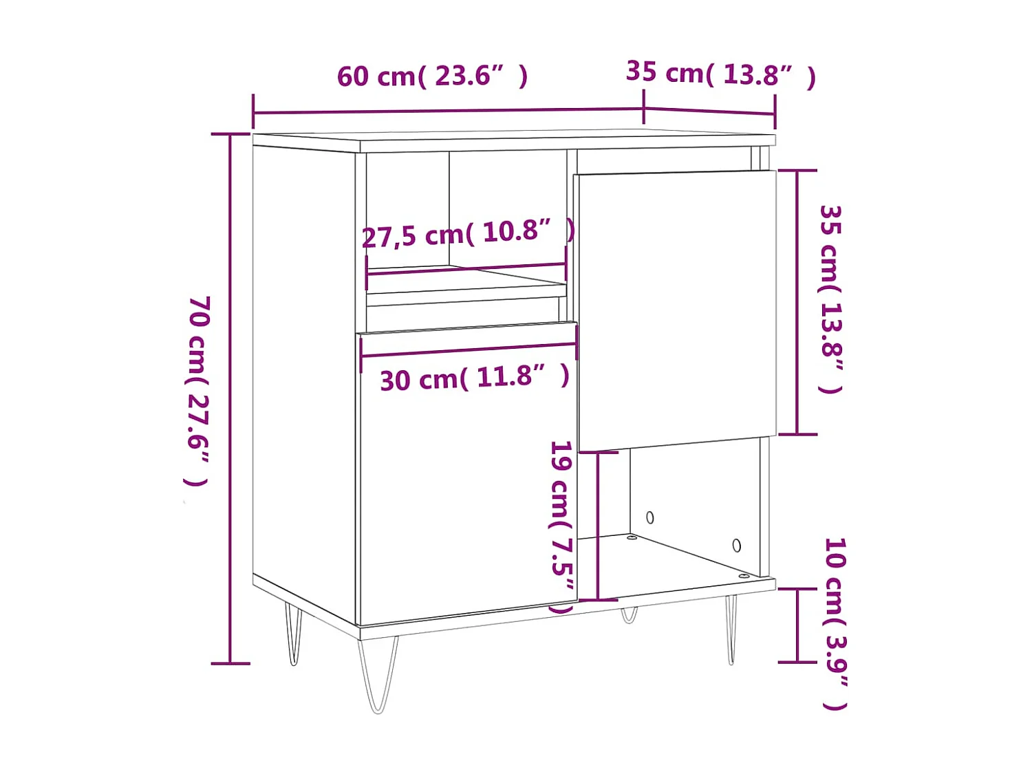 Sideboard Weiß 60x35x70 cm Holzwerkstoff