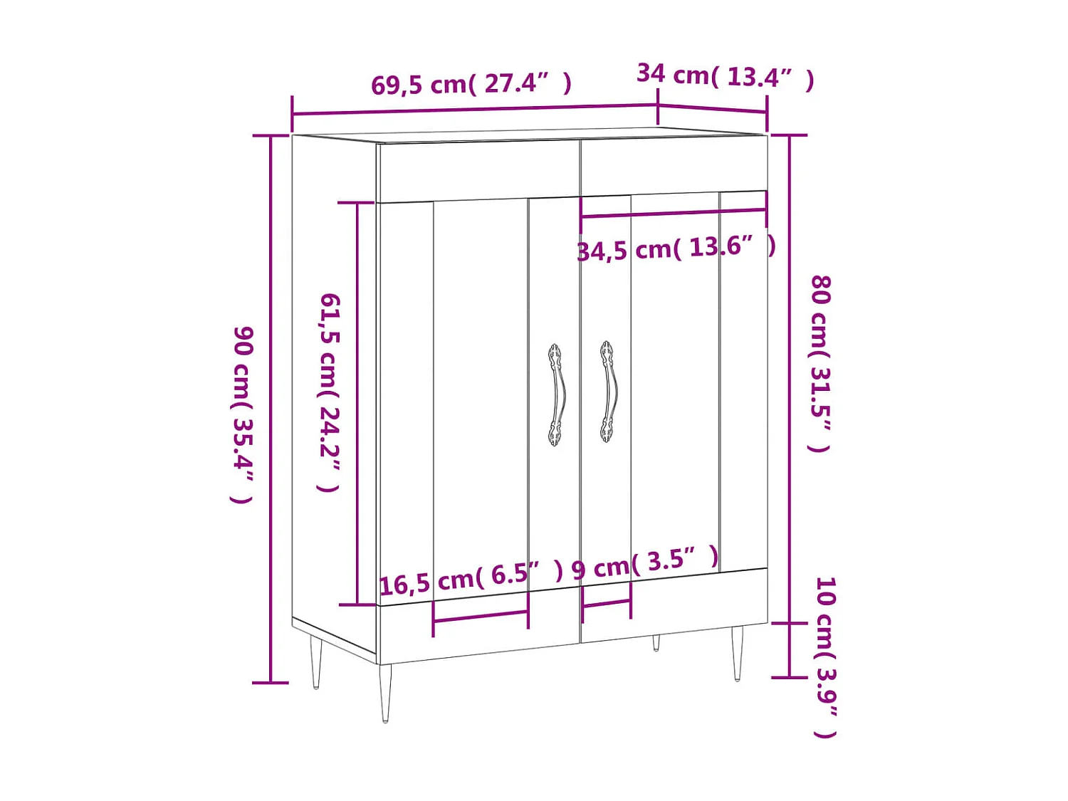 Dressoir 69,5x34x90 cm bewerkt hout sonoma eikenkleurig