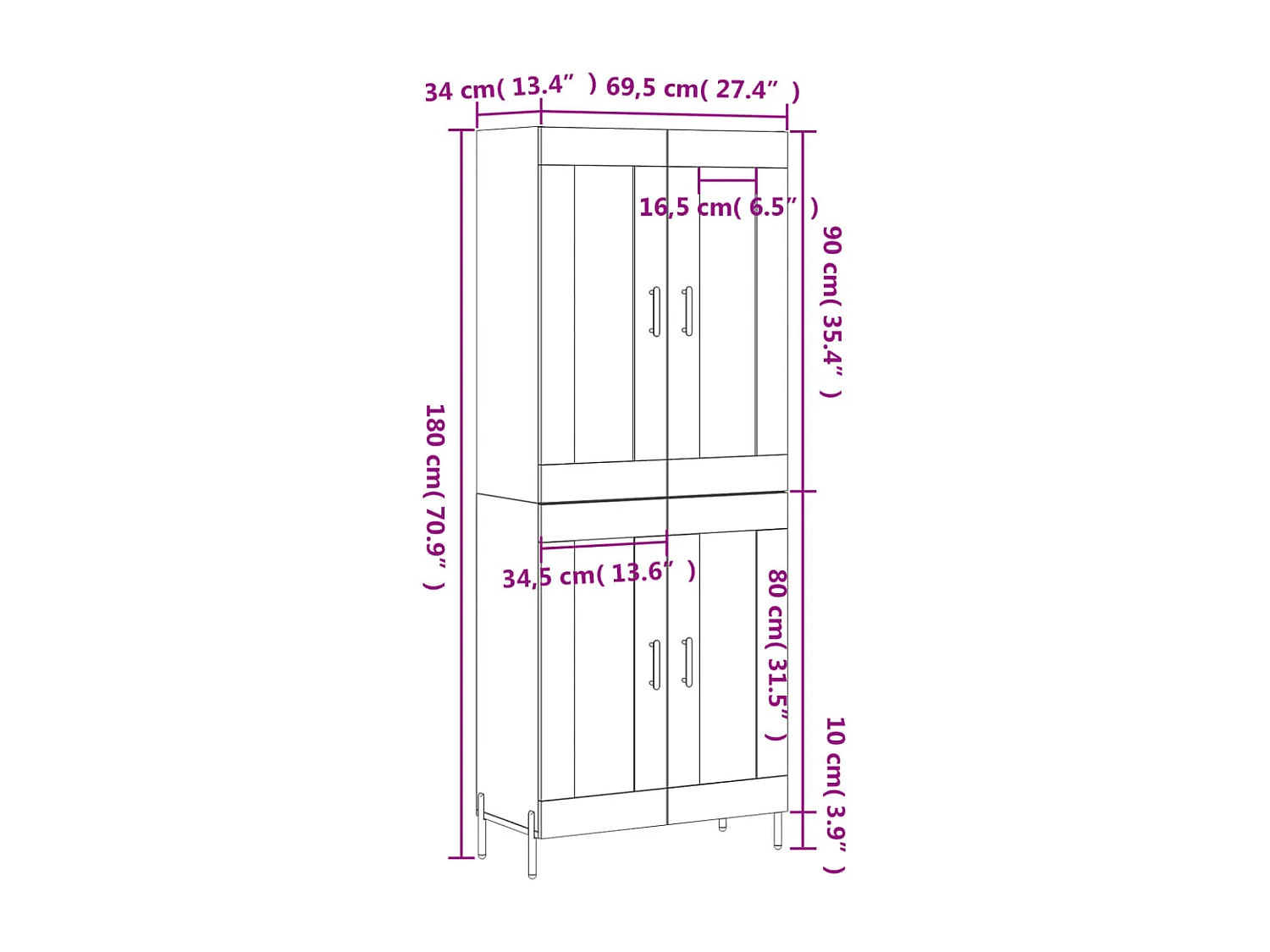 Buffet haut Blanc 69,5x34x180 cm Bois d'ingénierie