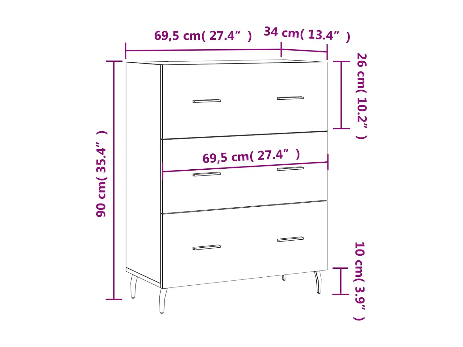 Buffet chêne sonoma 69,5x34x90 cm bois d'ingénierie