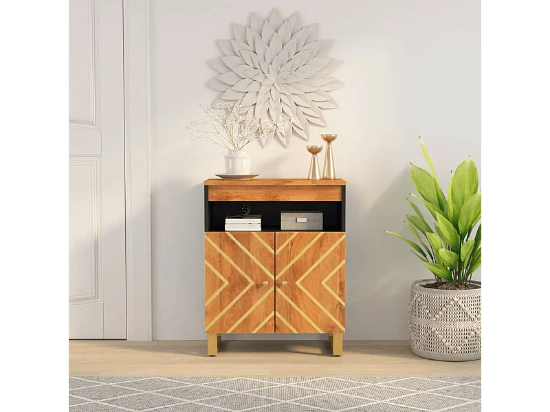 Mobiletto Marrone e Nero 60x33,5x75 cm Legno Massello di Mango