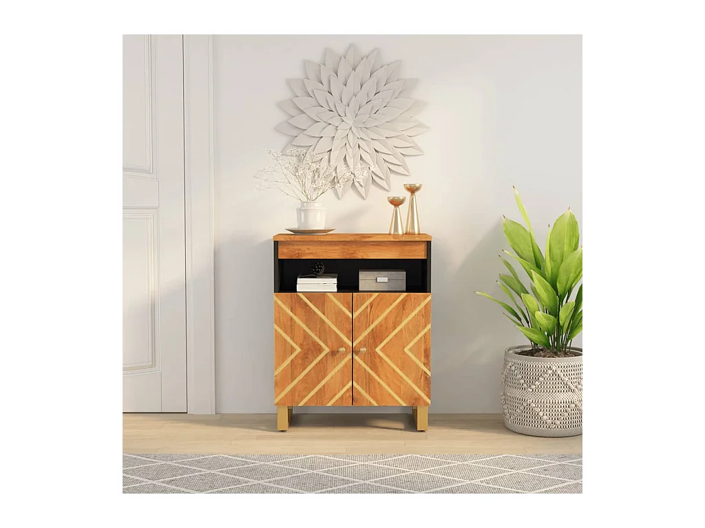 Armoire latérale marron et noir 60x33,5x75 cm bois de manguier