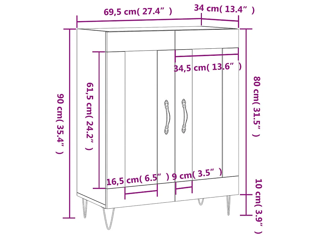 Credenza Grigio Cemento 69,5x34x90 cm in Legno Multistrato