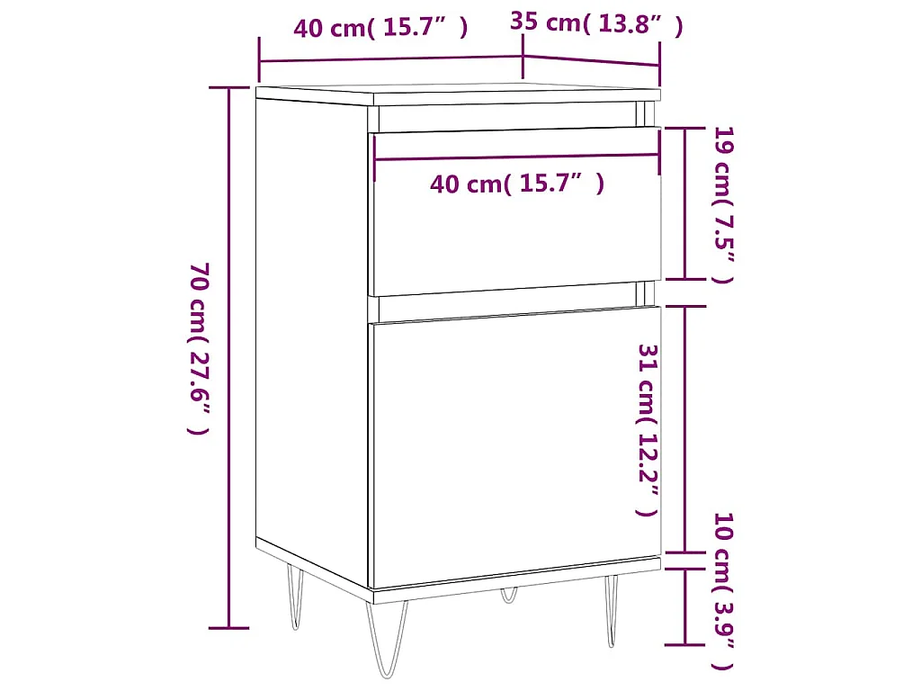 Buffet chêne fumé 40x35x70 cm bois d'ingénierie