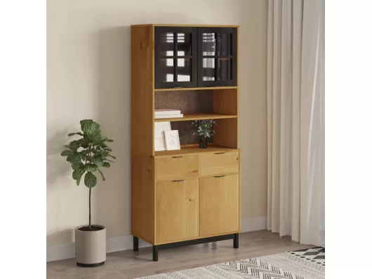 Kauf Unique Highboard mit Glastüren FLAM 80x40x180 cm Massivholz Kiefer