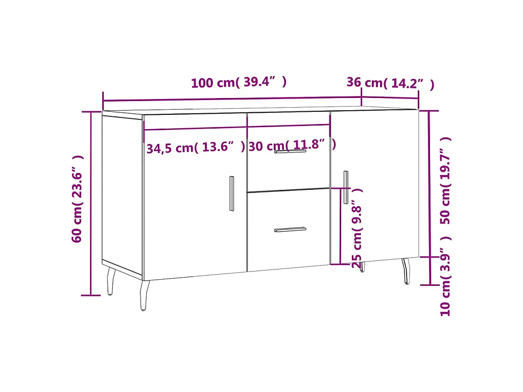 Credenza Grigio Sonoma 100x36x60 cm in Legno Multistrato