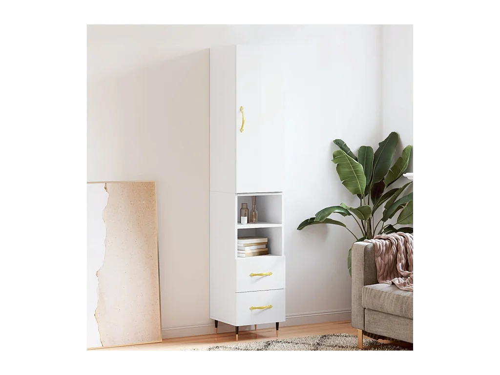 Credenza 34,5x34x180 cm in Legno Multistrato Bianco Lucido