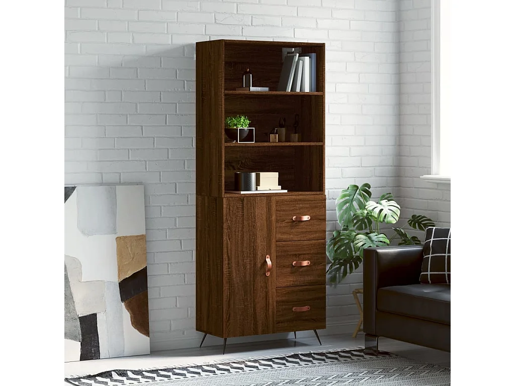 Buffet haut Chêne marron 69,5x34x180 cm Bois d'ingénierie