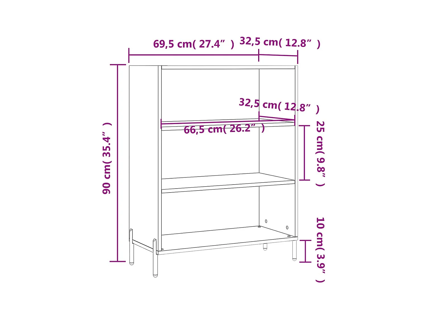 Scaffale Bianco 69,5x32,5x90 cm in Legno Multistrato