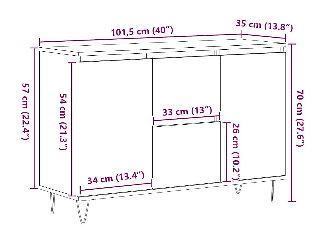 Sideboard Grau Sonoma 101,5x35x70 cm Holzwerkstoff