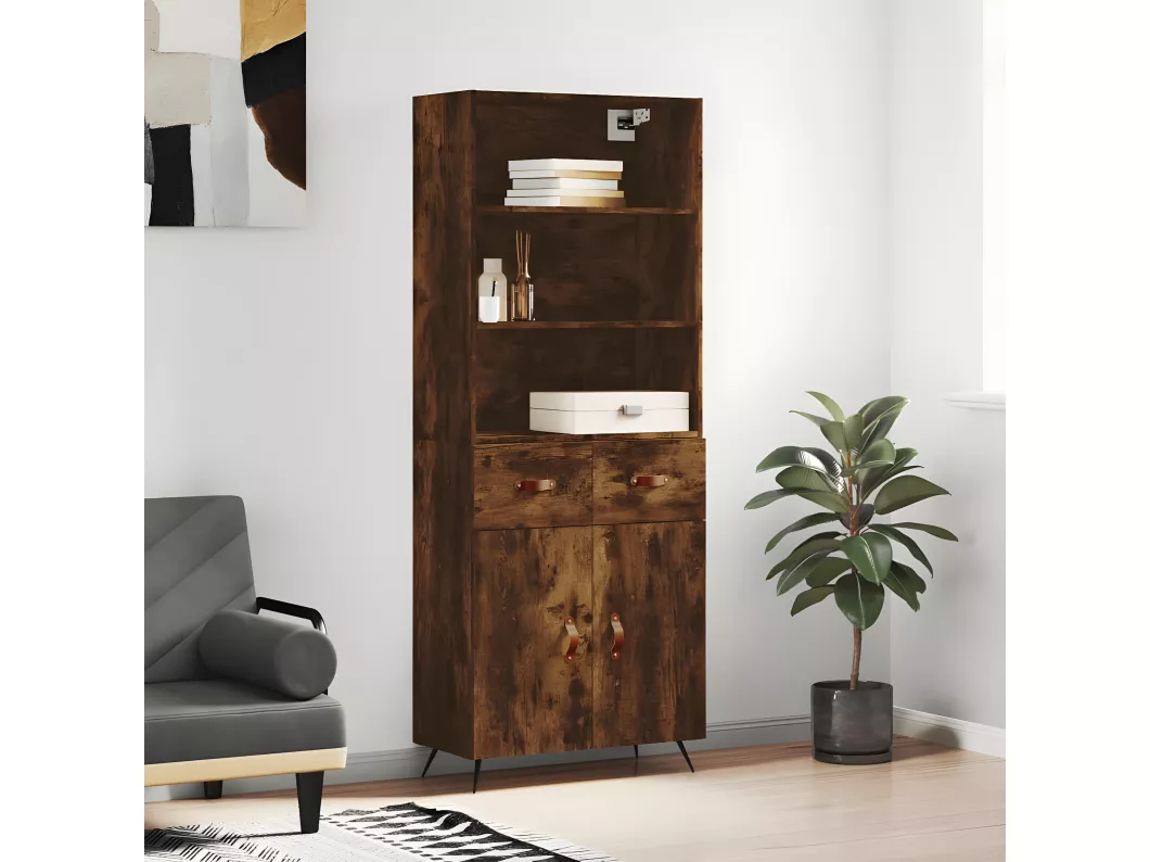 Kauf Unique Highboard Räuchereiche 69,5x34x180 cm Holzwerkstoff