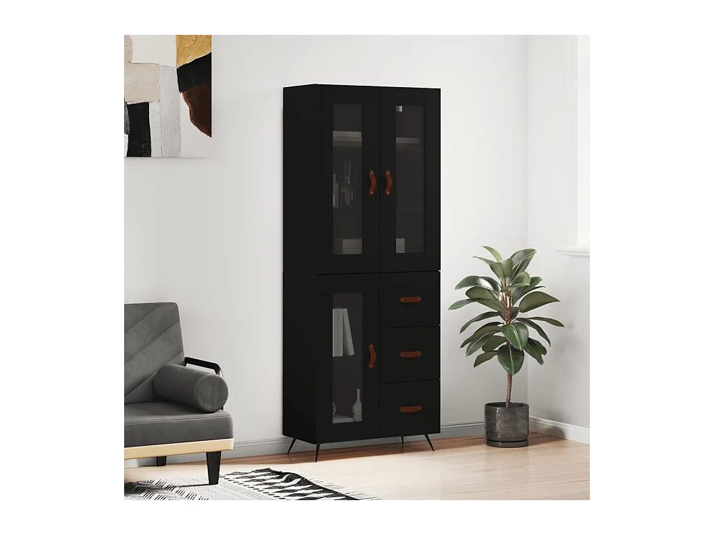 Aparador alto madera contrachapada negro 69,5x34x180 cm