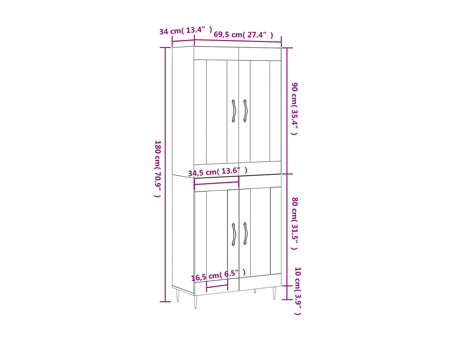 Buffet haut Blanc 69,5x34x180 cm Bois d'ingénierie