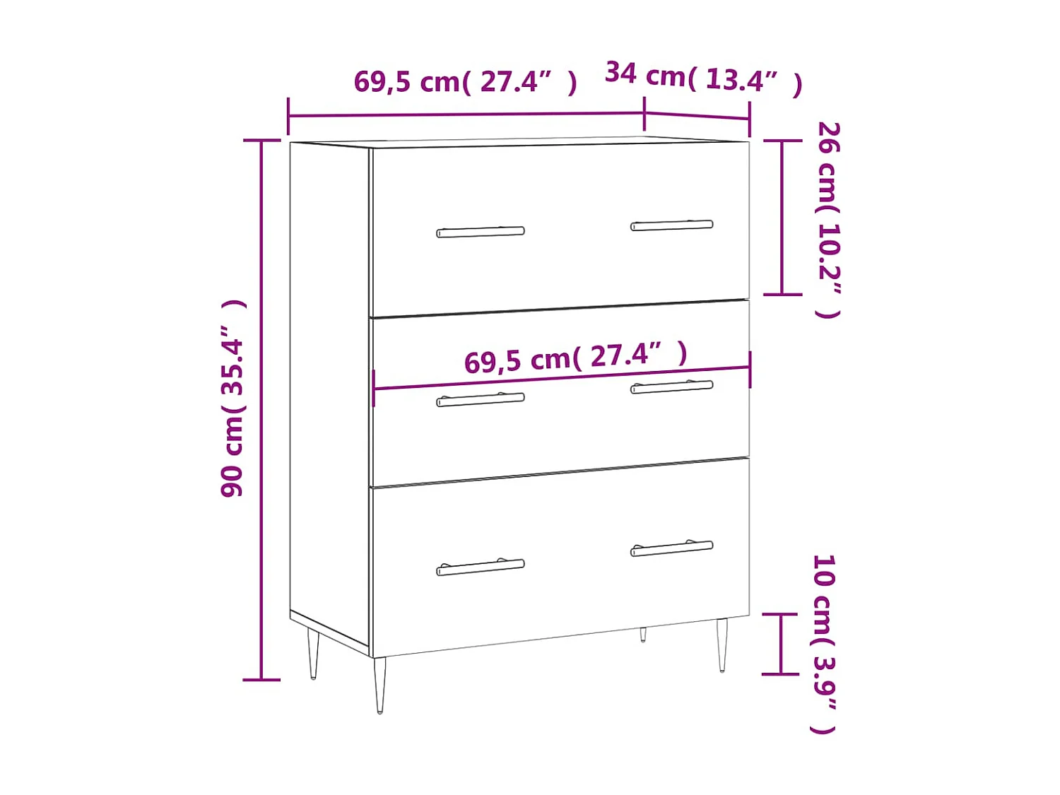Dressoir 69,5x34x90 cm bewerkt hout betongrijs