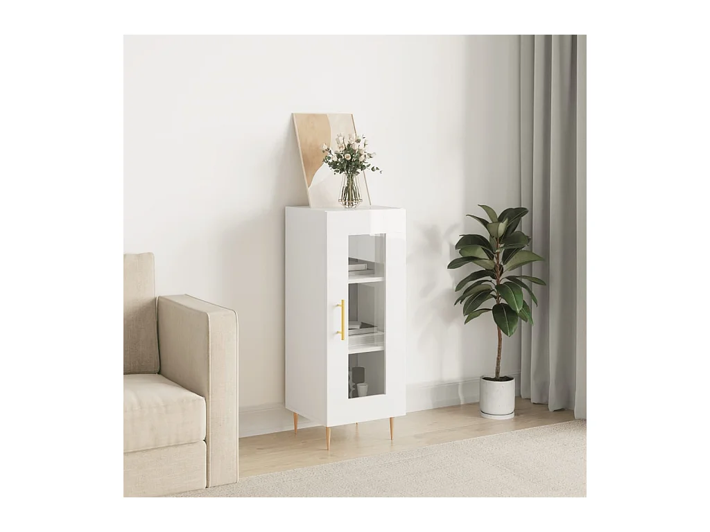 Buffet Blanc brillant 34,5x34x90 cm Bois d'ingénierie