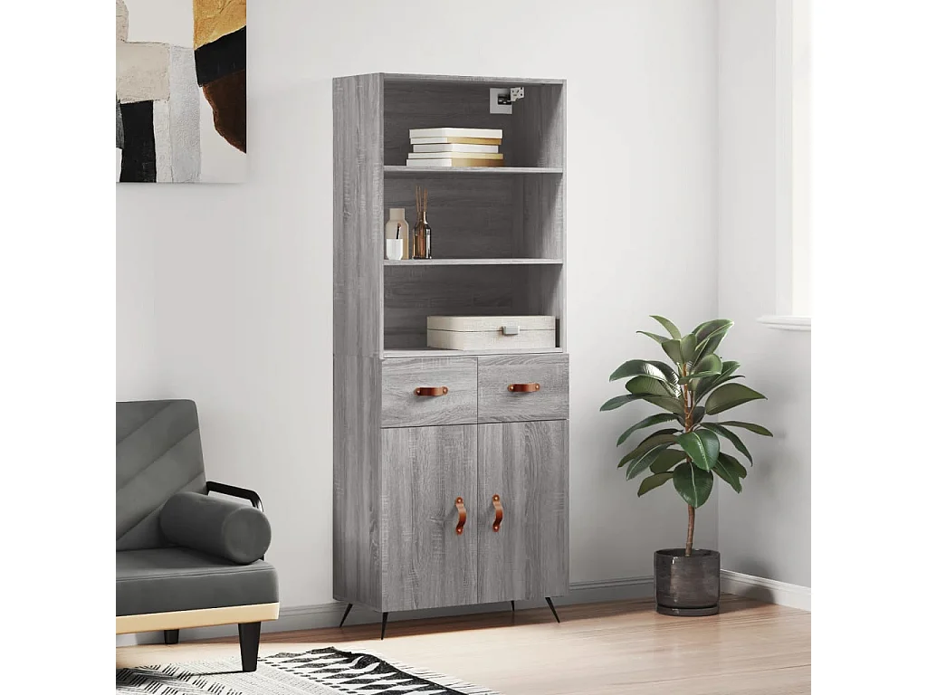 Buffet haut Sonoma gris 69,5x34x180 cm Bois d'ingénierie