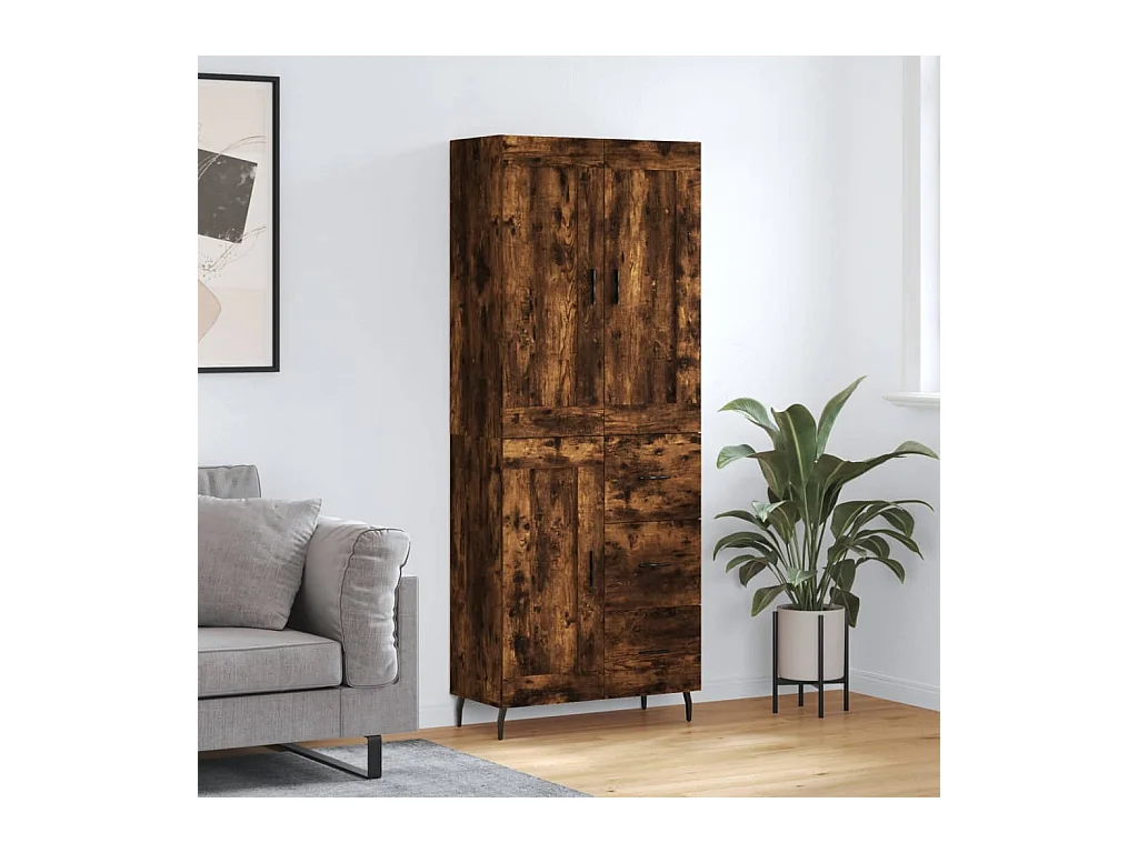 Aparador alto madera contrachapada roble ahumado 69,5x34x180 cm