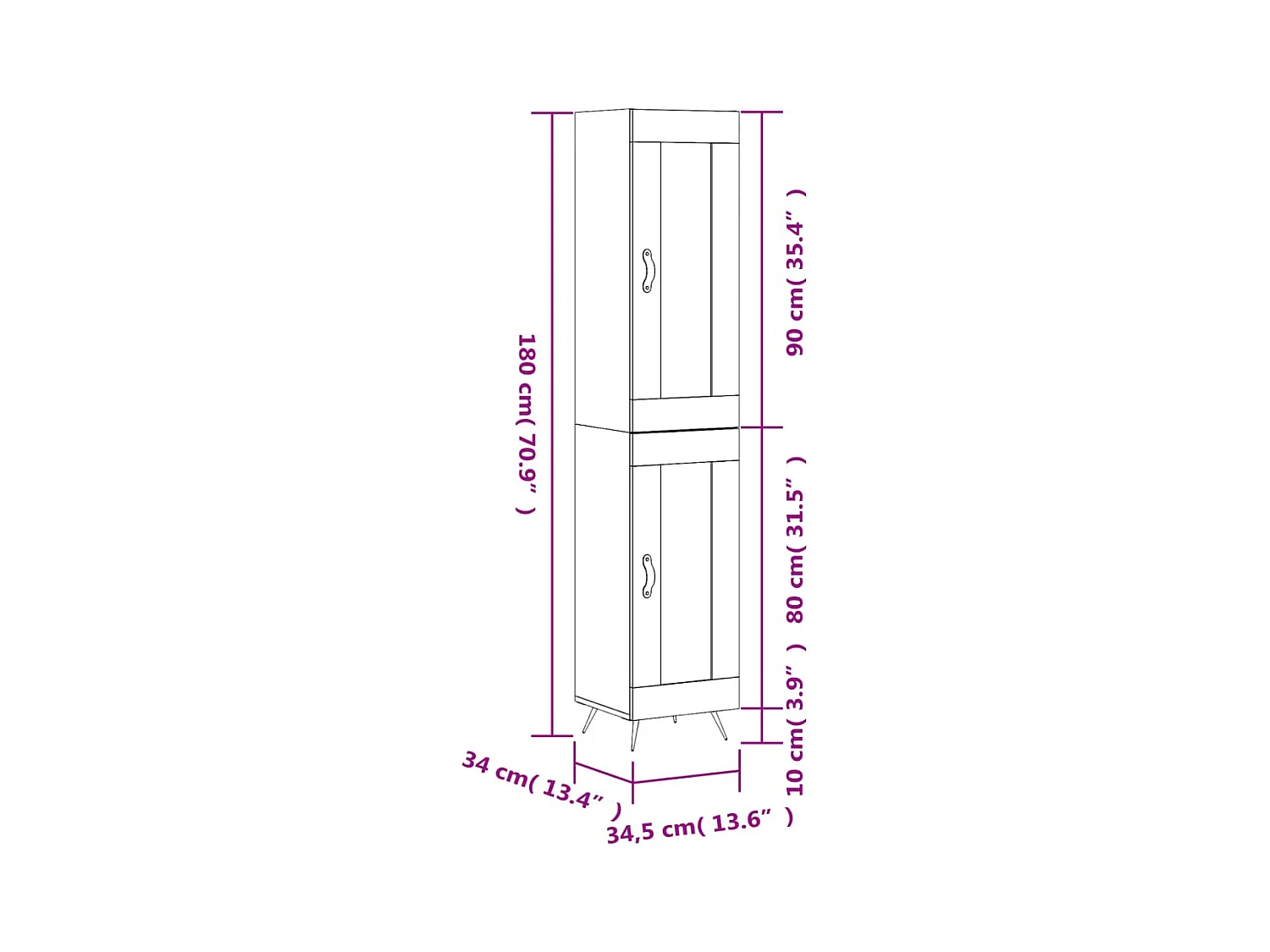 Highboard Betongrau 34,5x34x180 cm Holzwerkstoff