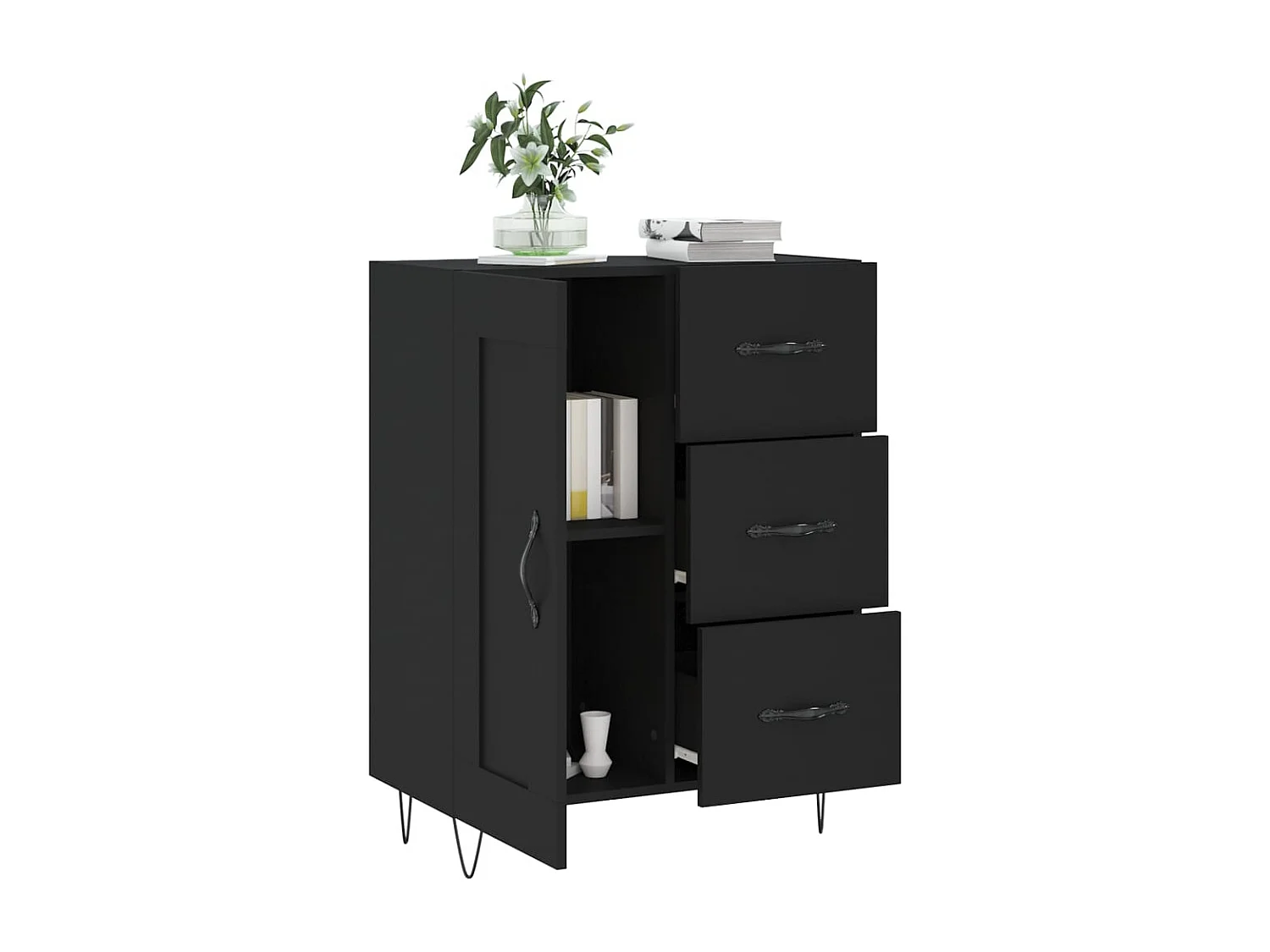 Buffet noir 69,5x34x90 cm bois d'ingénierie