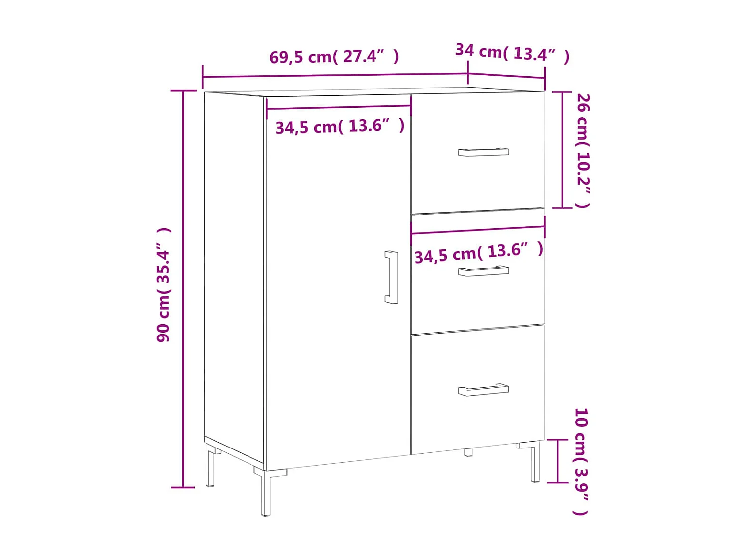 Credenza Grigio Cemento 69,5x34x90 cm in Legno Multistrato