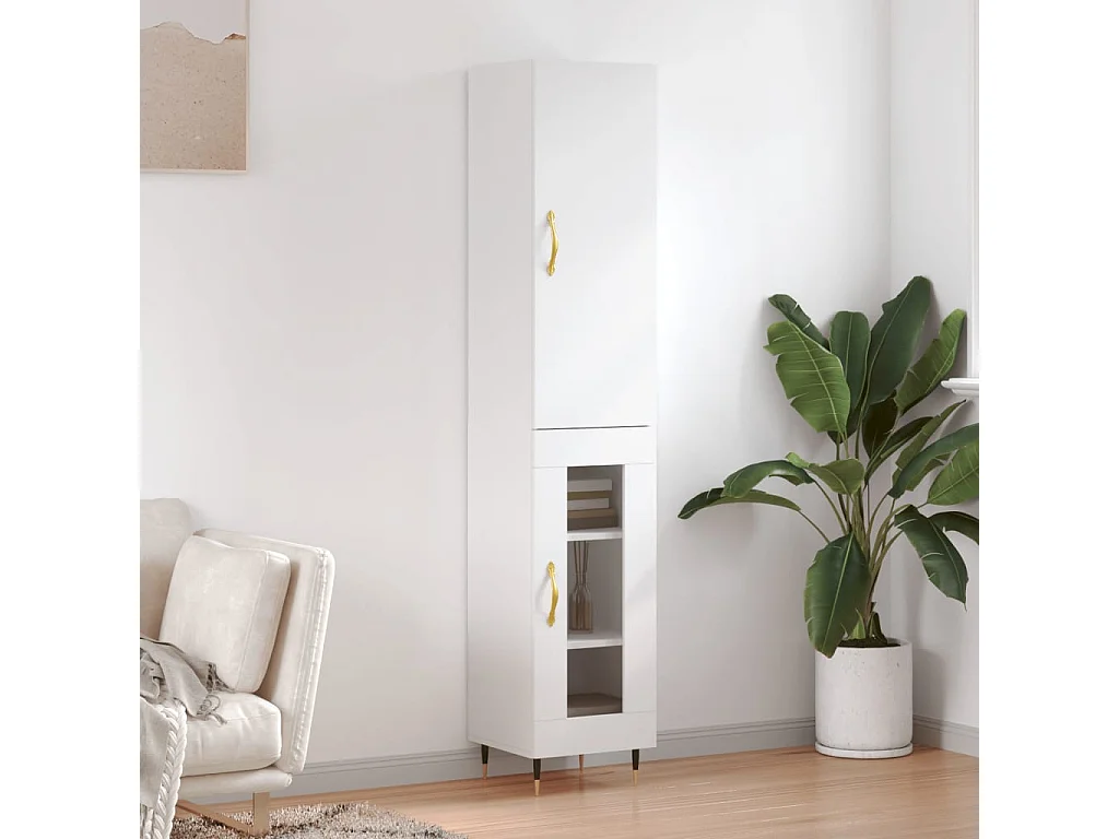 Hoge kast 34,5x34x180 cm bewerkt hout wit