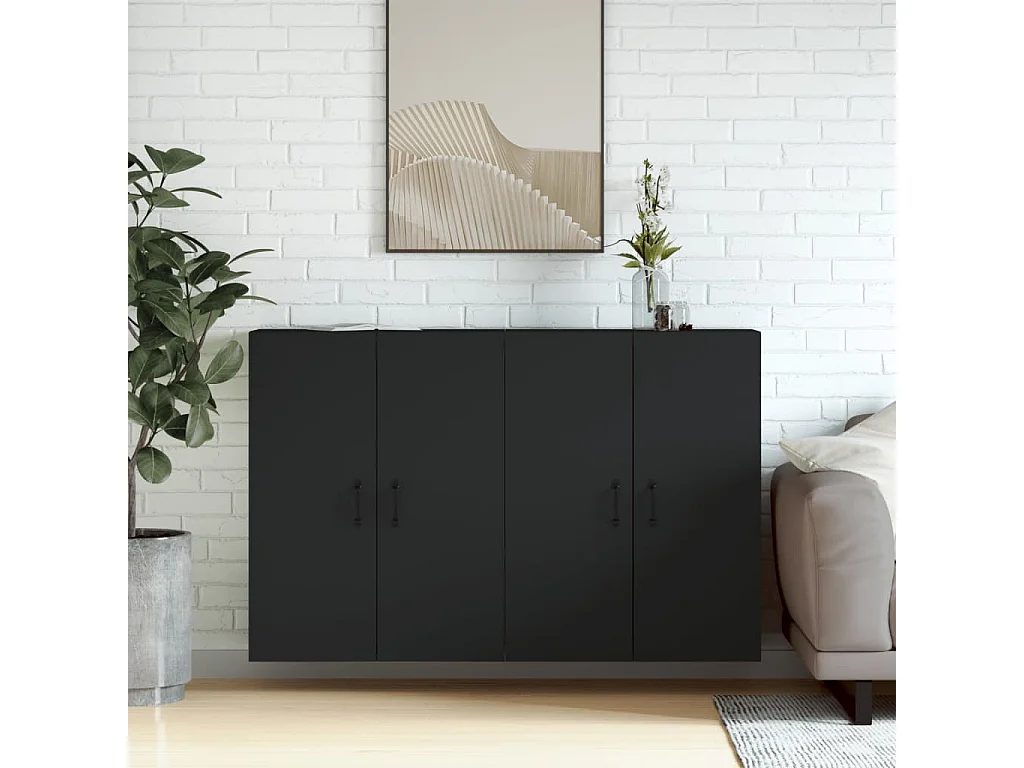 Armadietti a Parete 2 pz Neri in Legno Multistrato