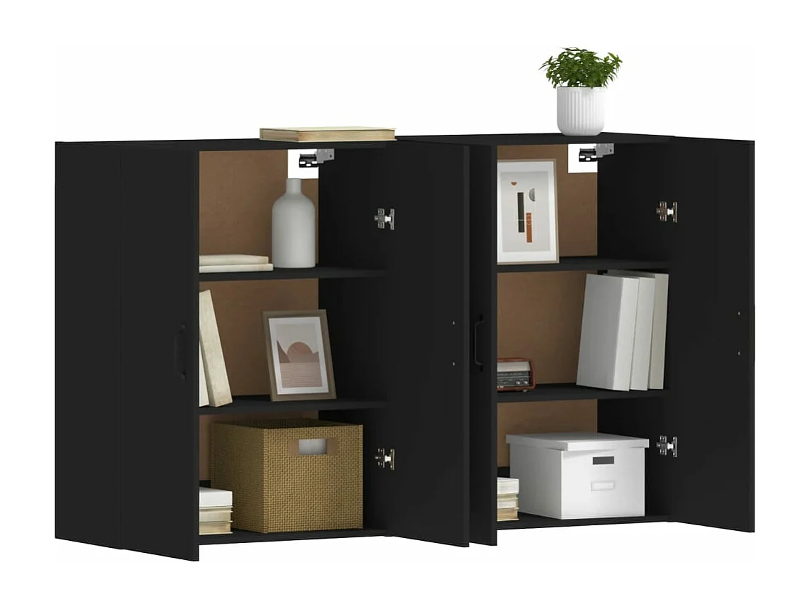 Armadietti a Parete 2 pz Neri in Legno Multistrato