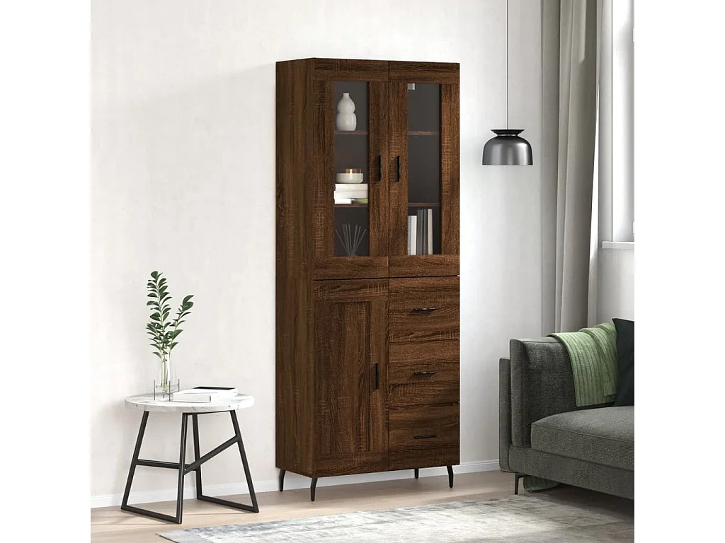 Credenza Rovere Marrone 69,5x34x180 cm in Legno Multistrato