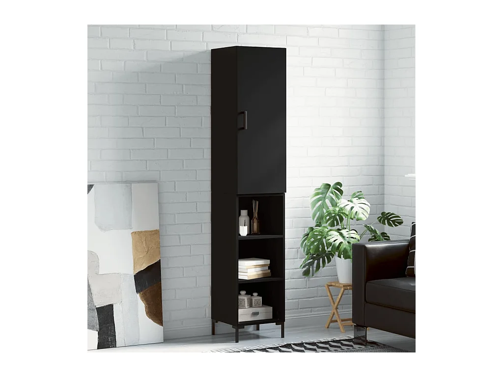 Buffet haut Noir 34,5x34x180 cm Bois d'ingénierie
