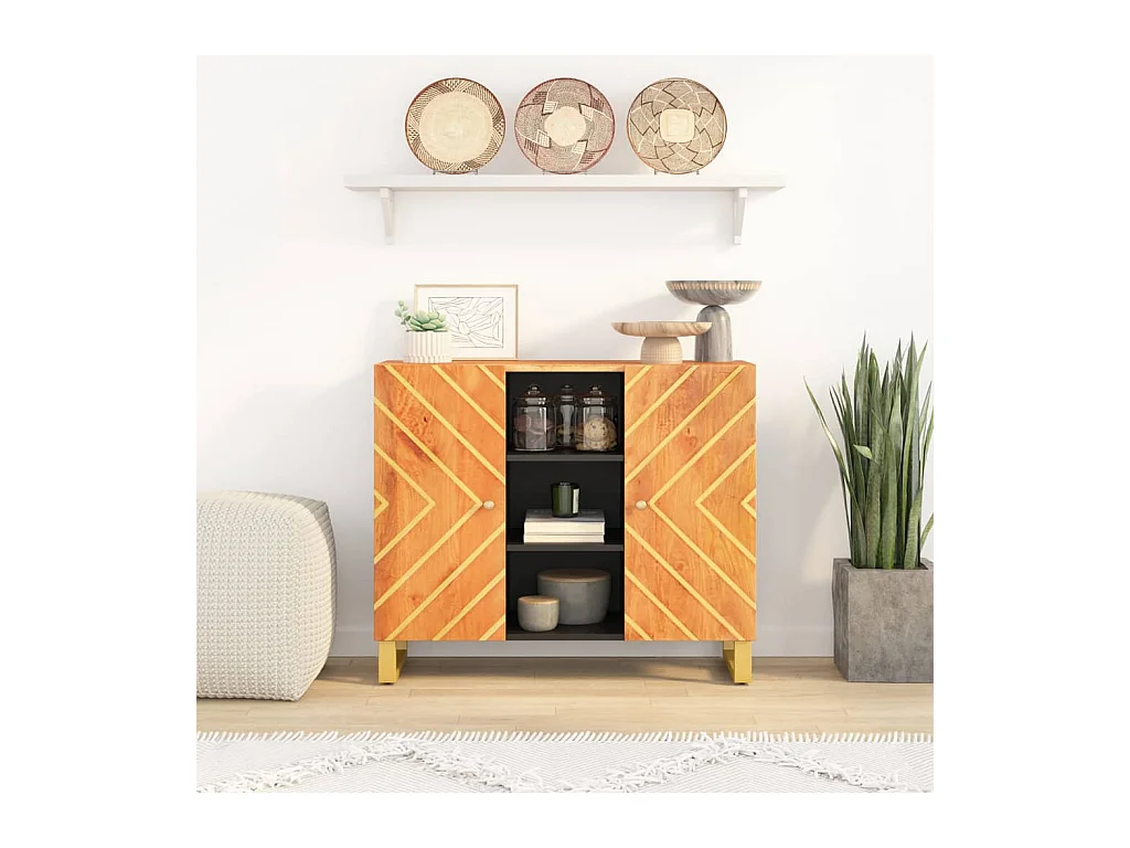 Armoire latérale marron et noir 90x33,5x75 cm bois de manguier