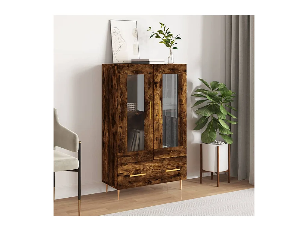Buffet haut chêne fumé 69,5x31x115 cm bois d'ingénierie