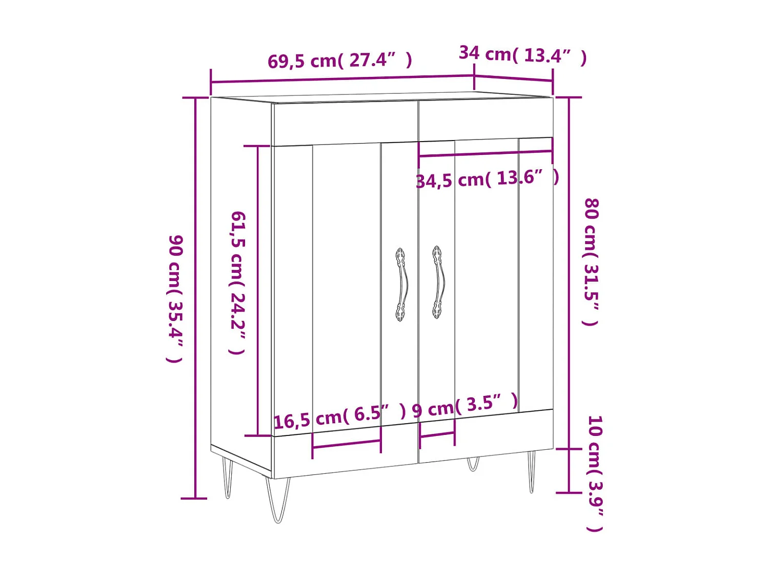 Sideboard Weiß 69,5x34x90 cm Holzwerkstoff