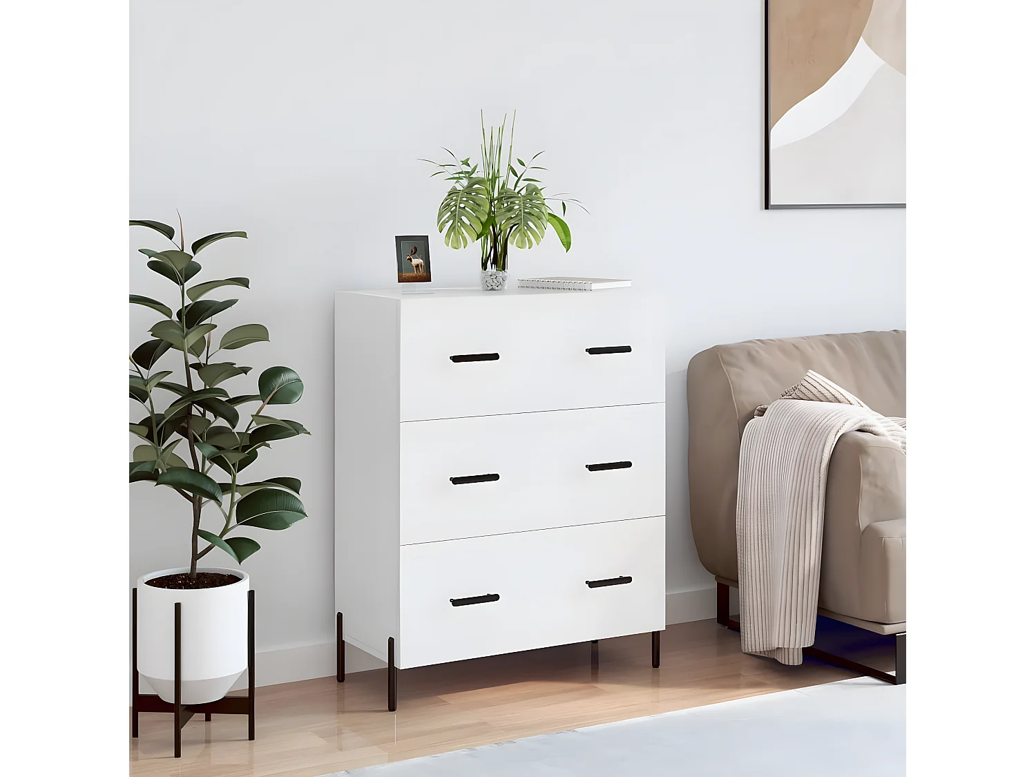 Sideboard Hochglanz-Weiß 69,5x34x90 cm Holzwerkstoff