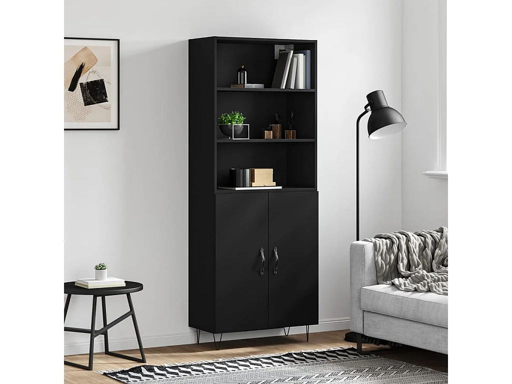 Highboard Schwarz 69,5x34x180 cm Holzwerkstoff