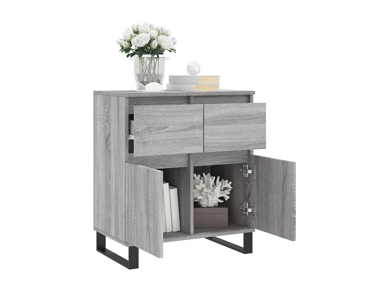 Dressoir 60x35x70 cm bewerkt hout grijs sonoma eikenkleurig