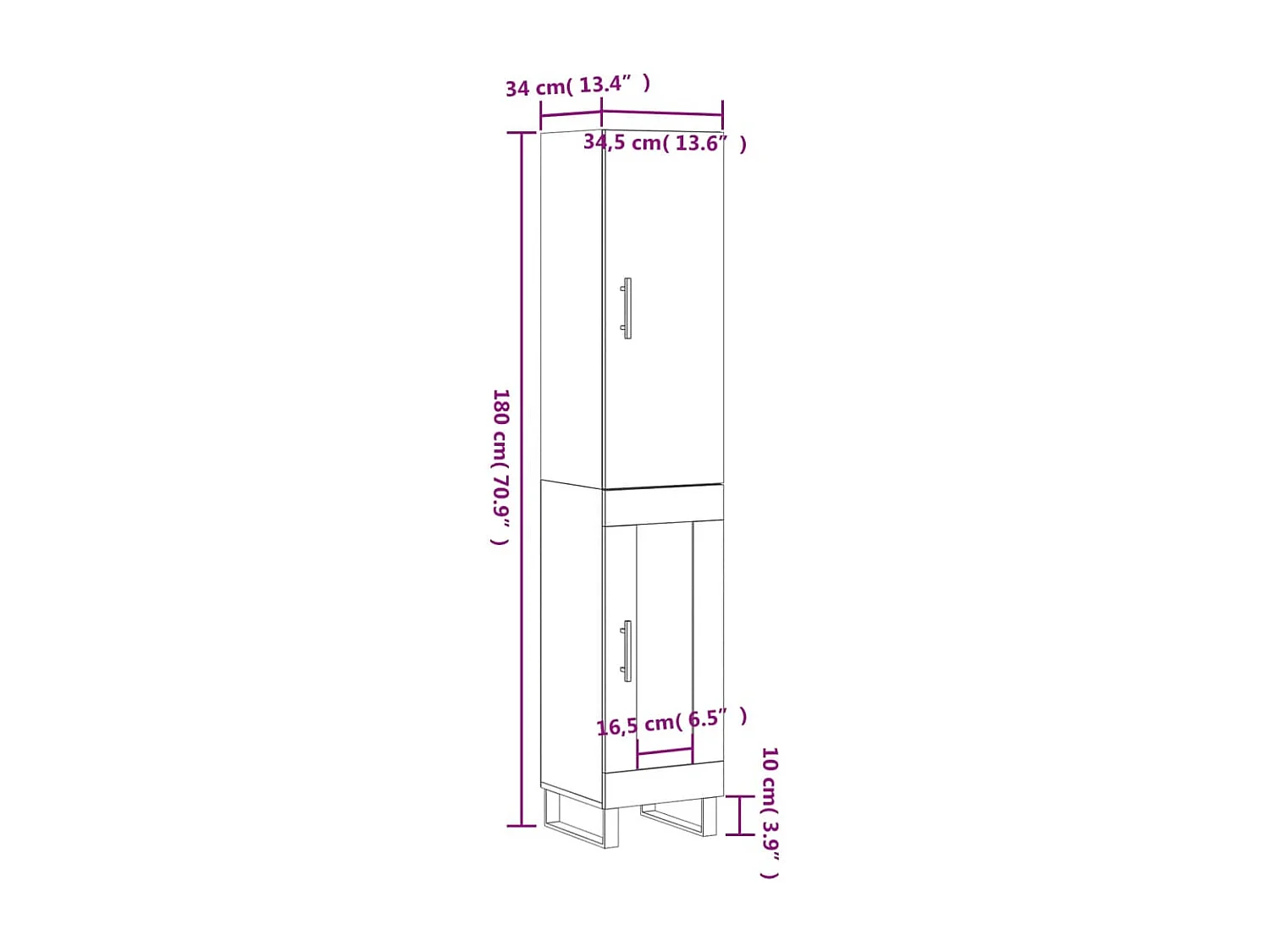 Buffet haut Gris béton 34,5x34x180 cm Bois d'ingénierie