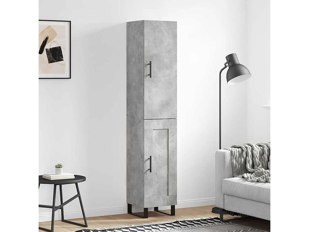 Buffet haut Gris béton 34,5x34x180 cm Bois d'ingénierie
