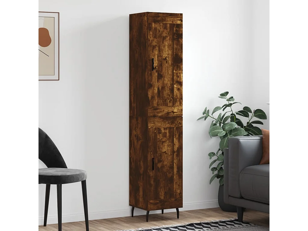 Hoge kast 34,5x34x180 cm bewerkt hout gerookt eikenkleurig