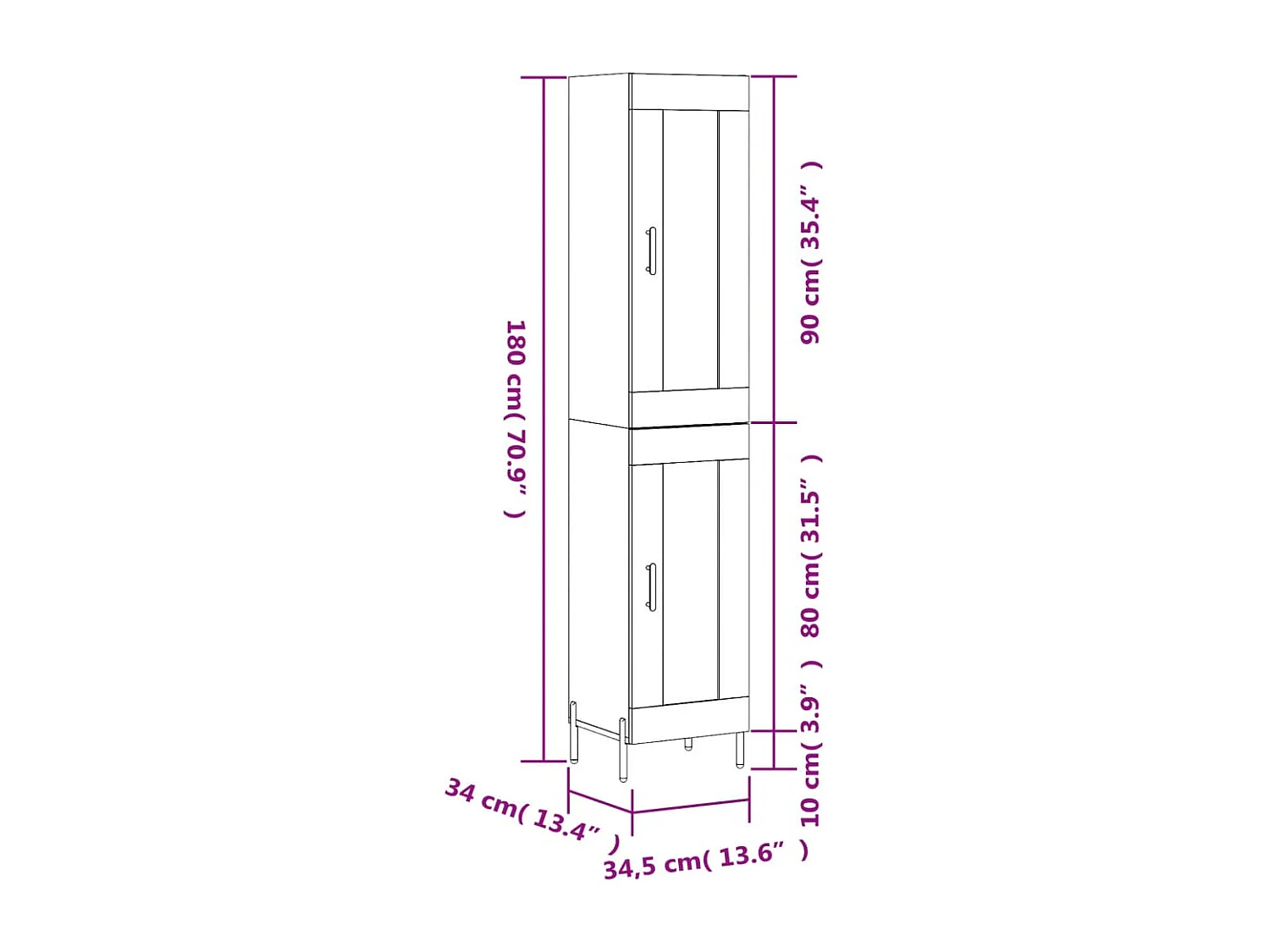 Credenza Grigio Cemento 34,5x34x180 cm in Legno Multistrato