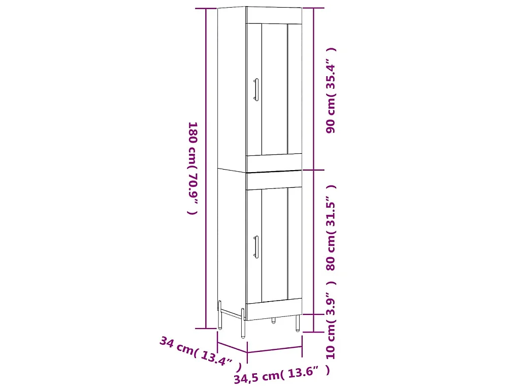 Buffet haut Gris béton 34,5x34x180 cm Bois d'ingénierie