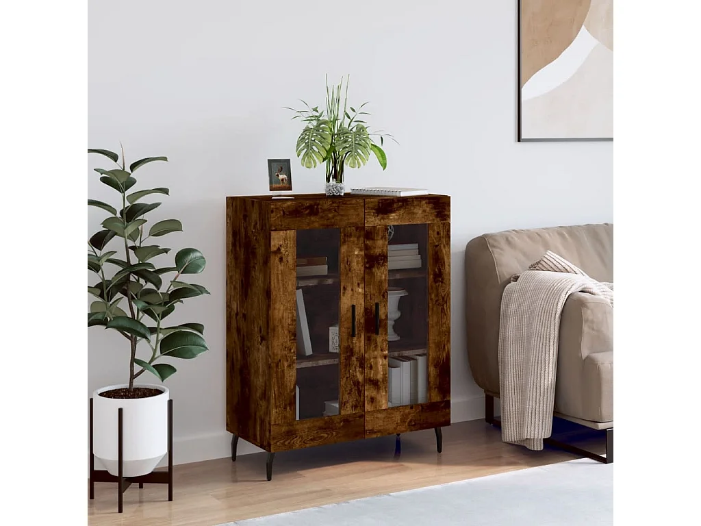 Buffet chêne fumé 69,5x34x90 cm bois d'ingénierie