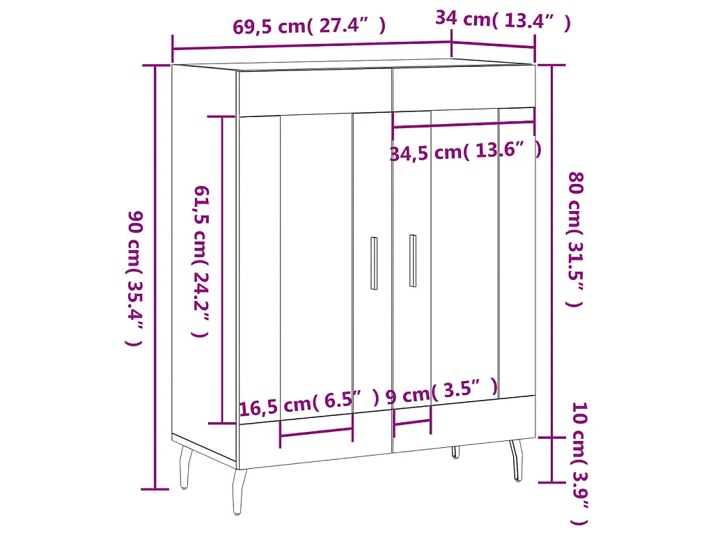 Dressoir 69,5x34x90 cm bewerkt hout gerookt eikenkleurig