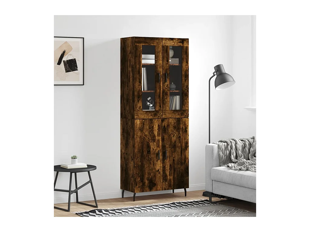 Buffet haut Chêne fumé 69,5x34x180 cm Bois d'ingénierie