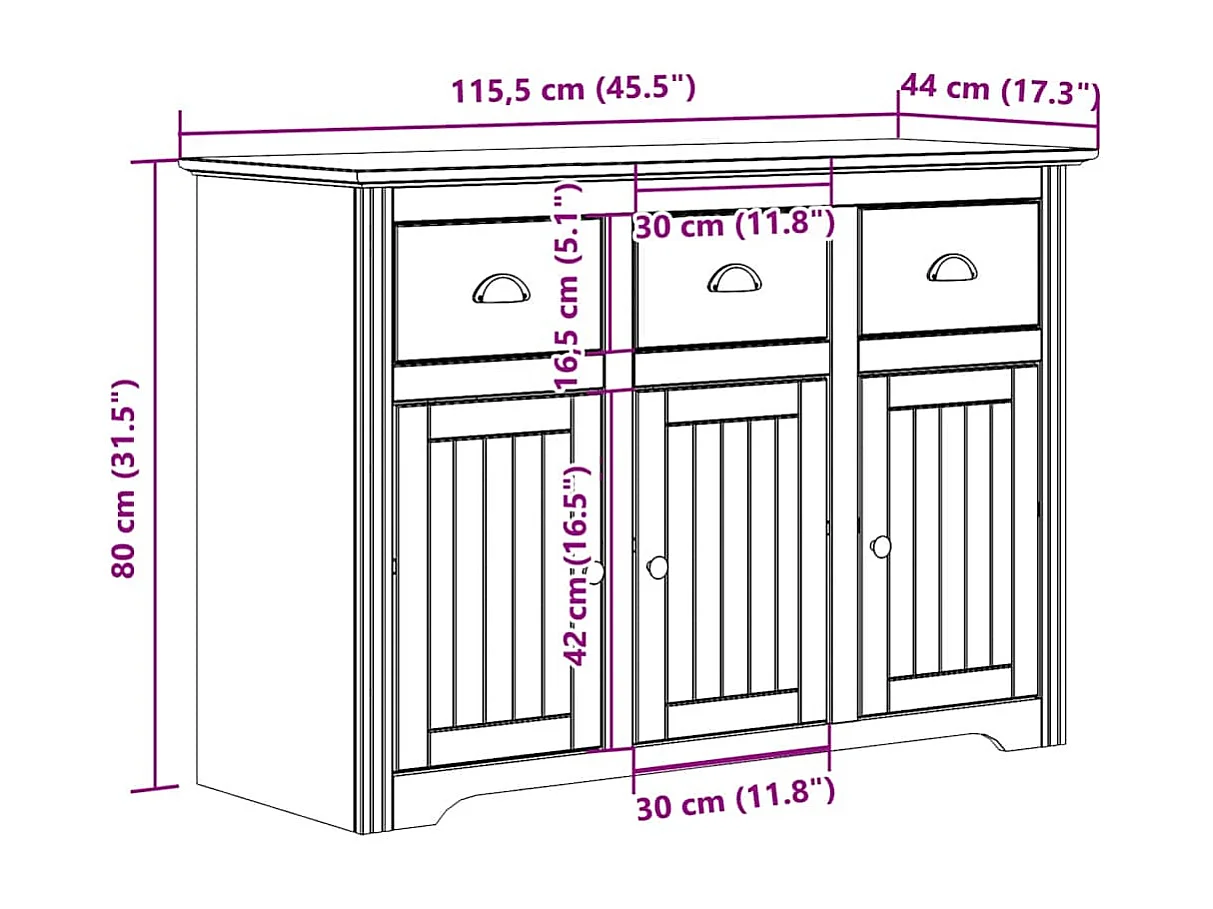 Buffet BODO blanc 115,5x44x80 cm bois massif de pin