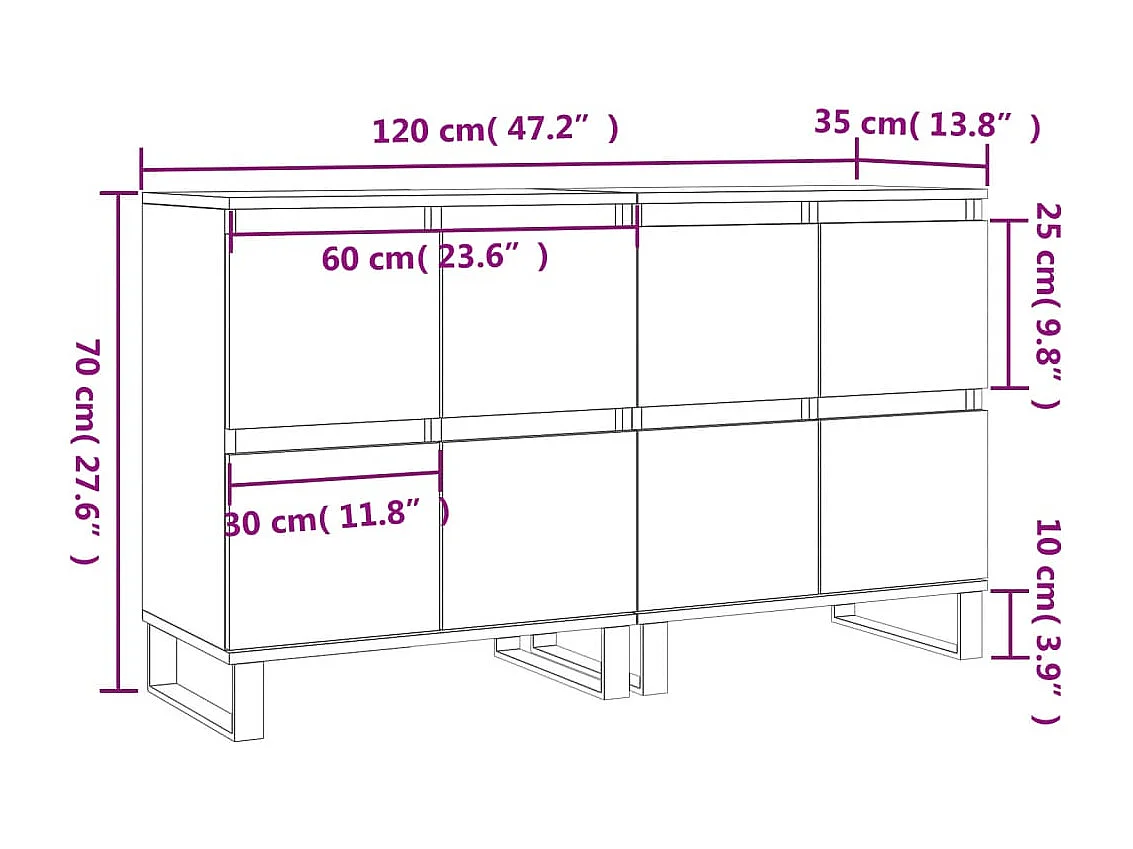 Buffets 2 pcs blanc bois d'ingénierie