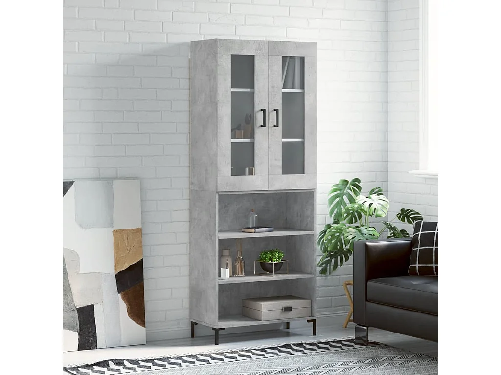 Aparador alto madera contrachapada gris hormigón 69,5x34x180 cm