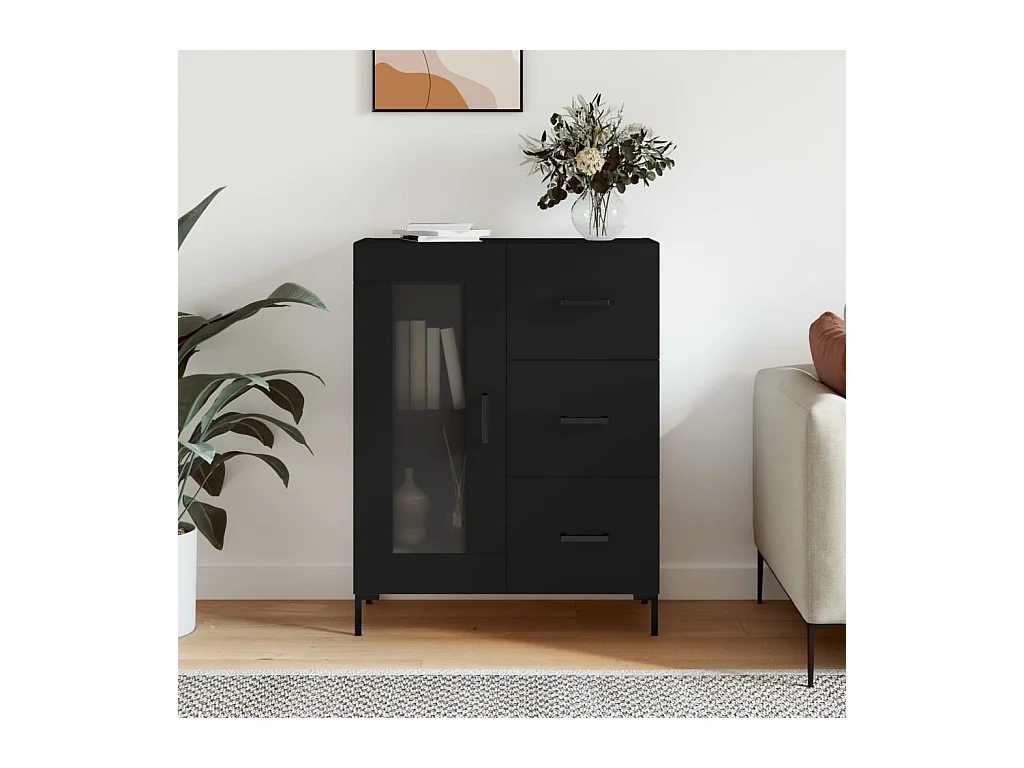 Buffet noir 69,5x34x90 cm bois d'ingénierie