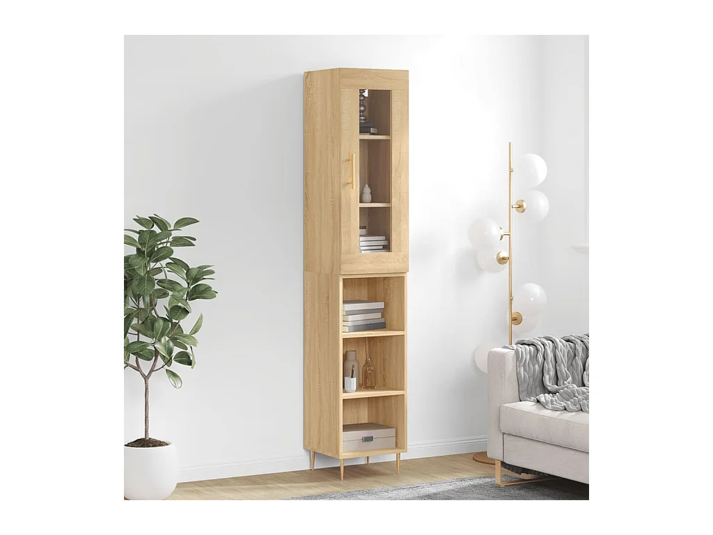 Hoge kast 34,5x34x180 cm bewerkt hout sonoma eikenkleurig